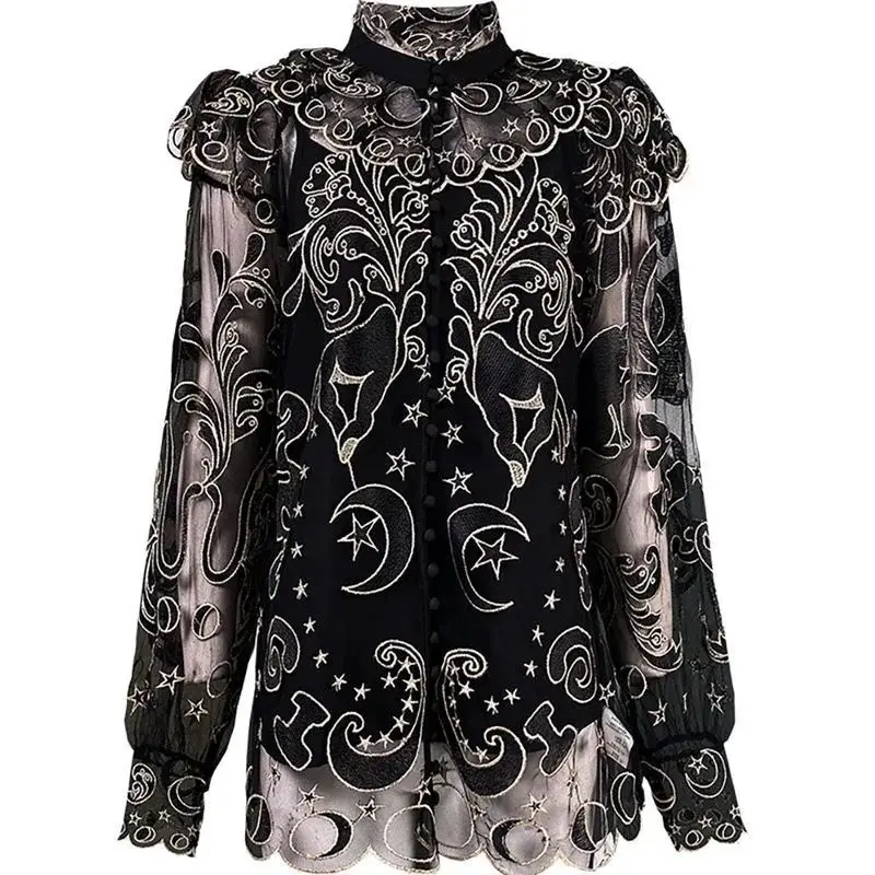 Блузка женская с отложным воротником и длинным рукавом Элегантная Модная