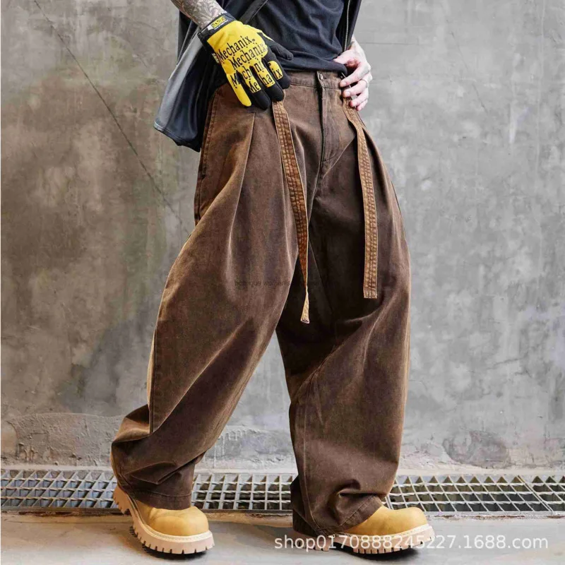 Коричневые джинсовые брюки с потертостями джинсы мужская уличная одежда модные