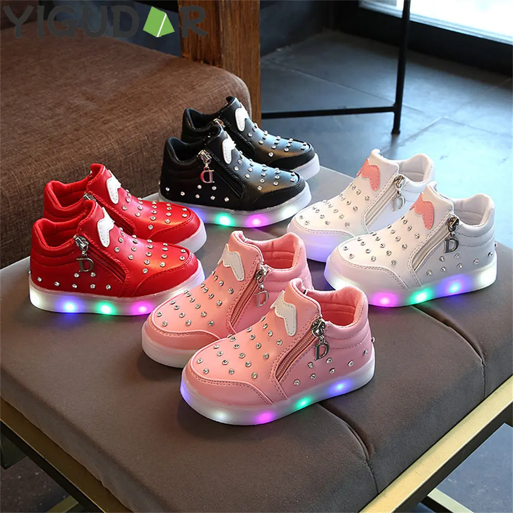 

Dropshipping Glowing Kids Shoes for Girls Sneakers Basket Led Children Lighting Shoes Boys Illuminated Krasovki Luminous Sneaker