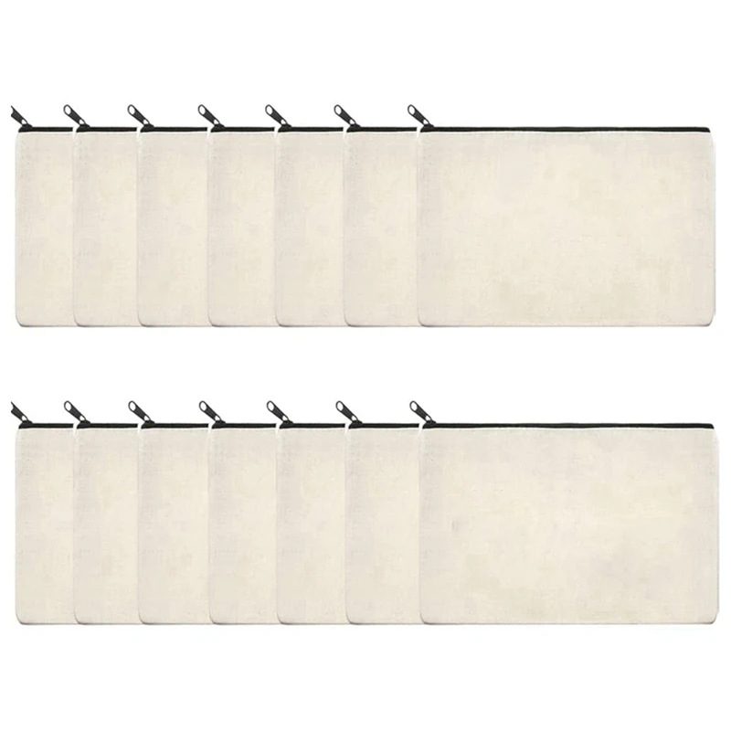 

14 Pieces Blank Craft DIY Canvas Pen Pencil Case- Invoice Bill Bag Makeup Bag Cosmetic Bag Multipurpose Toiletry Pouch
