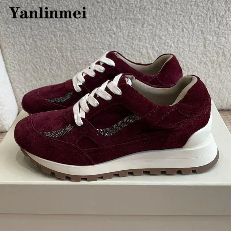 Классические кроссовки женские повседневные туфли на шнуровке с бусинами