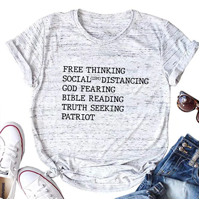 

Рубашка с надписью «Свободное мышление», рубашка с надписью «истинный патриот», рубашки с христианскими мотивами, женская одежда, уличная одежда в стиле Харадзюку, Женский Топ
