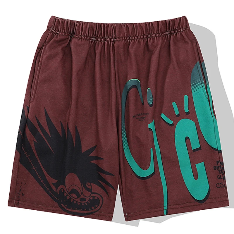 

Casual Loose Cactus Jack Short Trousers Green Letter Print High Street Hip Hop Shorts Terry Fabric Men Women Short Pants