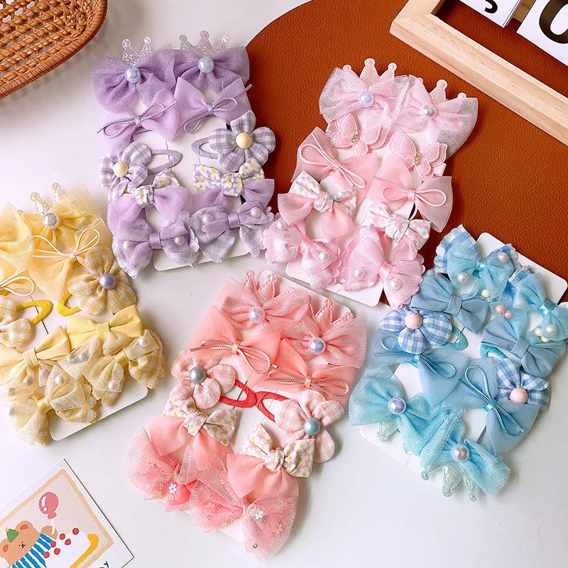 10 шт. милые тканевые сетчатые заколки для волос с бантом Цветочные универсальные