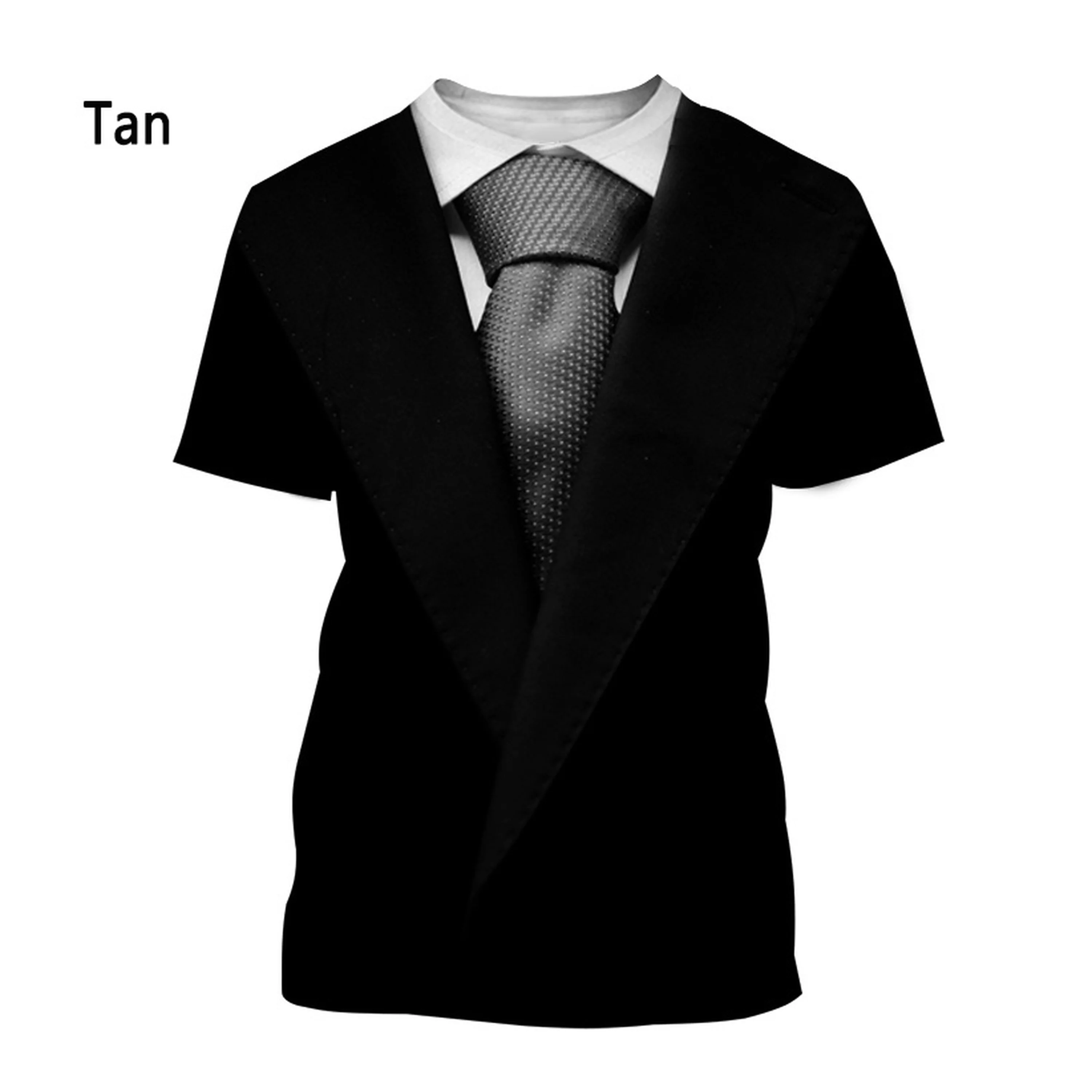 

Bow tie 3D T-shirt summer men's T-shirt tie suit printing T-shirt casual short-sleeved street funny fake suit top