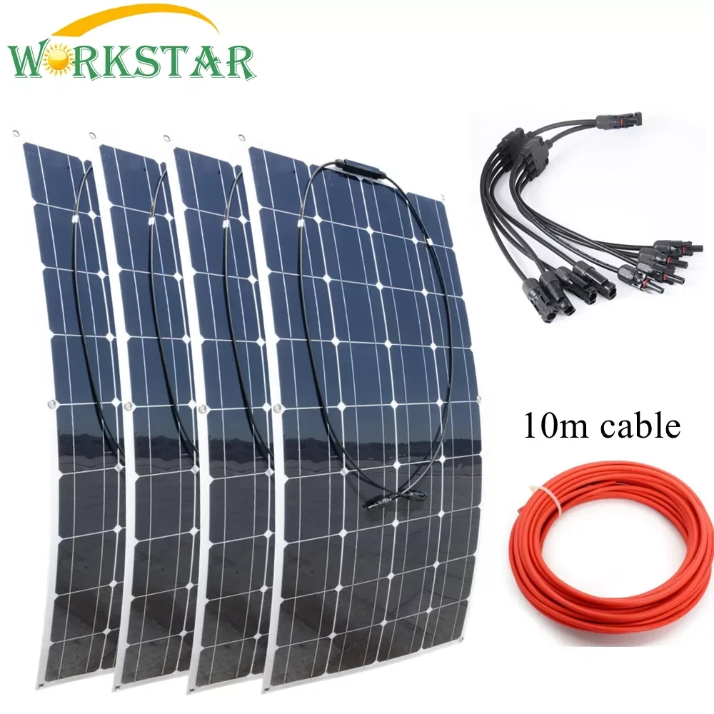 

2023New WORKSTAR 4*100W Flexible Solar Panels 12V Solar Charger for RV/Boat Car 400w Solar Power Beginner Outdoor Solar Charger
