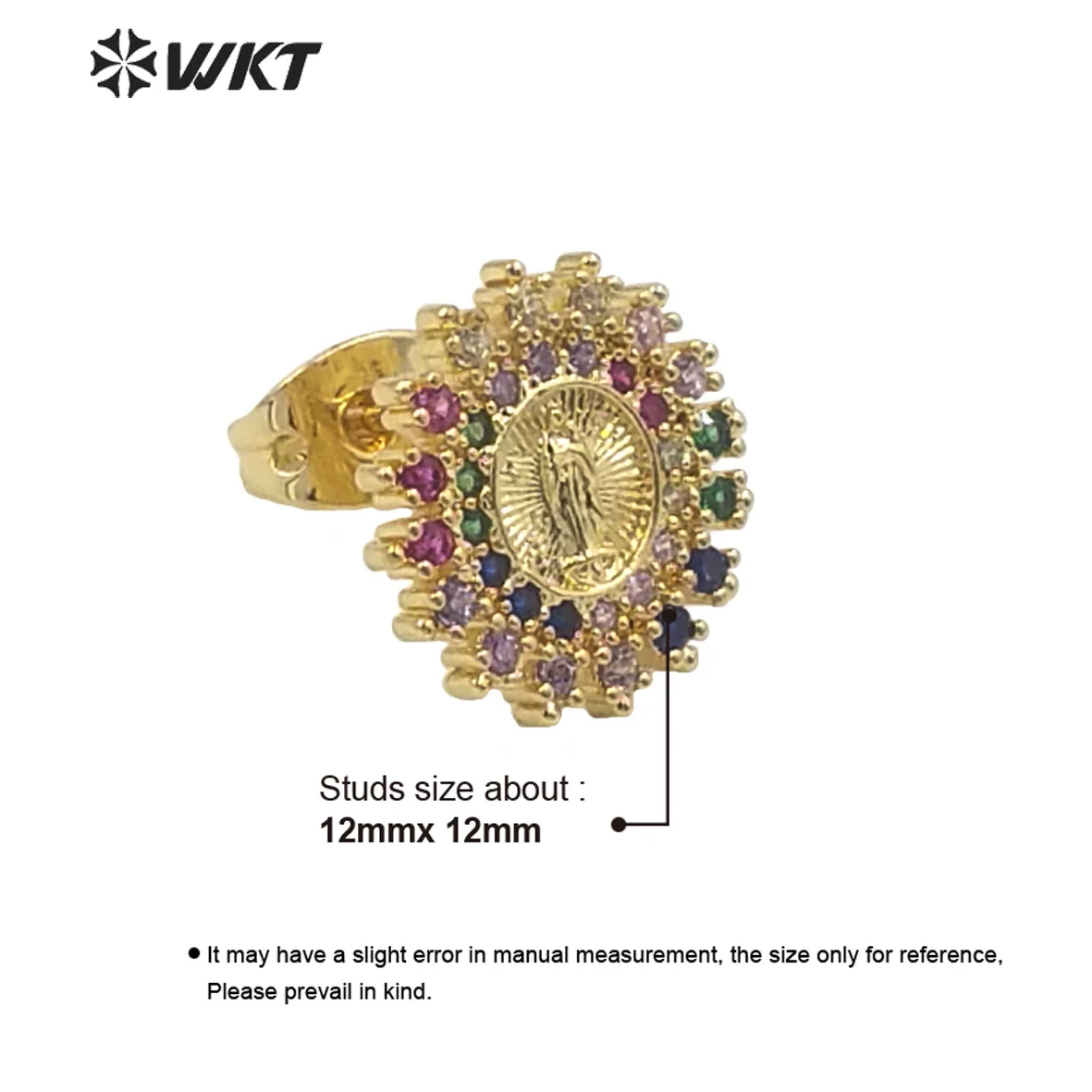 WT-ME102 Новые модные серьги-гвоздики с микроинкрустацией цветными кубическими циркониями в форме Девы Марии, религиозные серьги для женщин (art.: 3920d8d5daed1) - 3920d8d5daed1