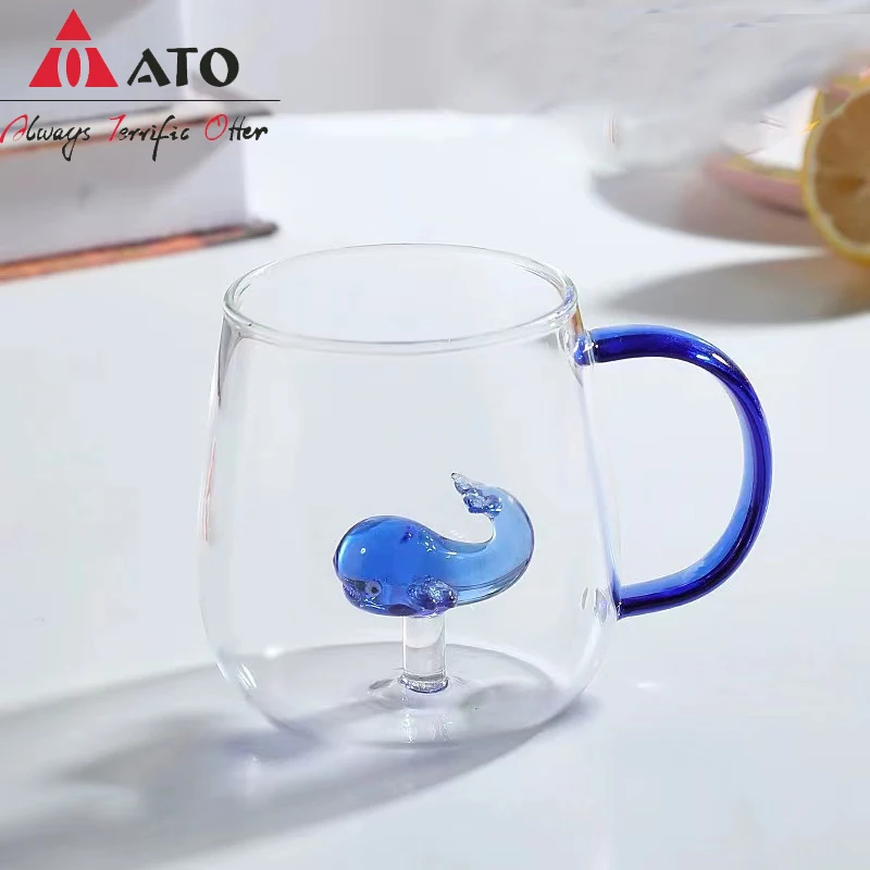 ATO Carton Blue whale Glassware Drink Cup Whiskey Glasses Coffee Mug Kids Milk Water Teacup