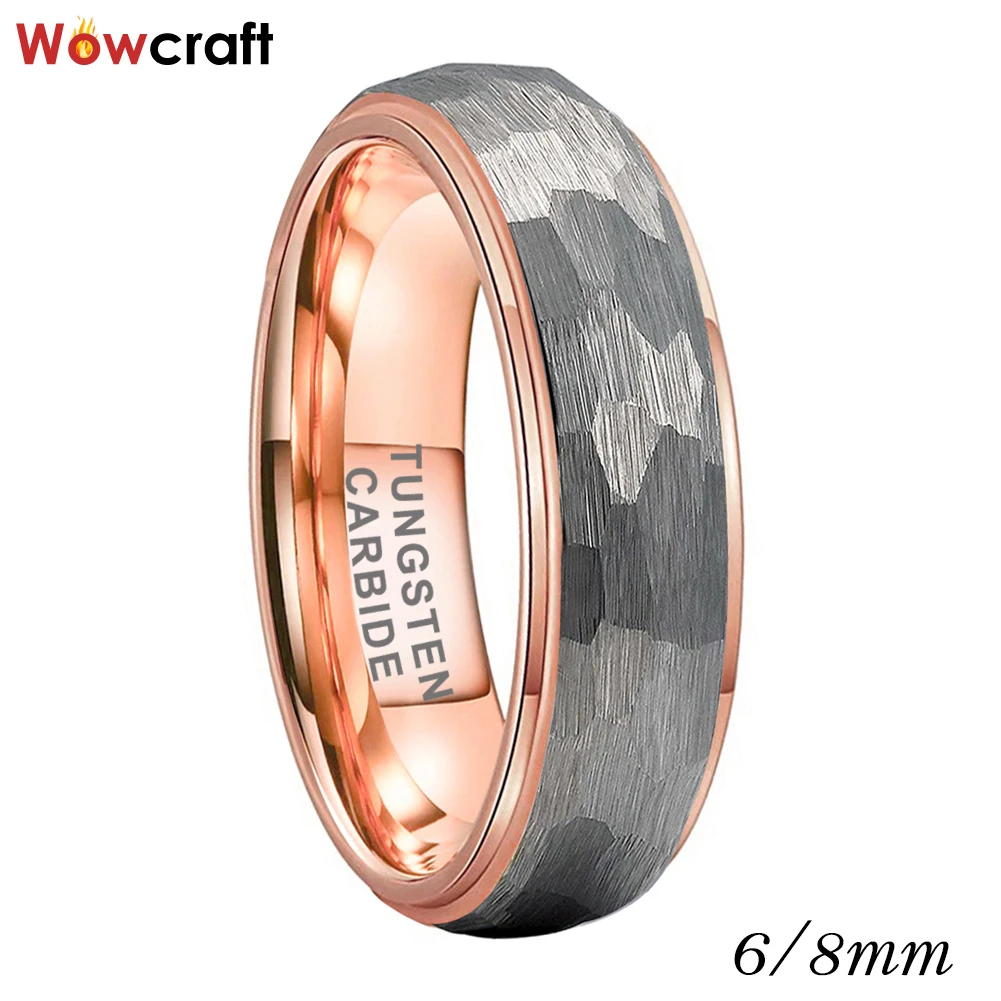 

6mm 8mm Rose Gold Tungsten Carbide Ring Fashion Wedding Band for Men Women Domed Brushed Finish Comfort Fit