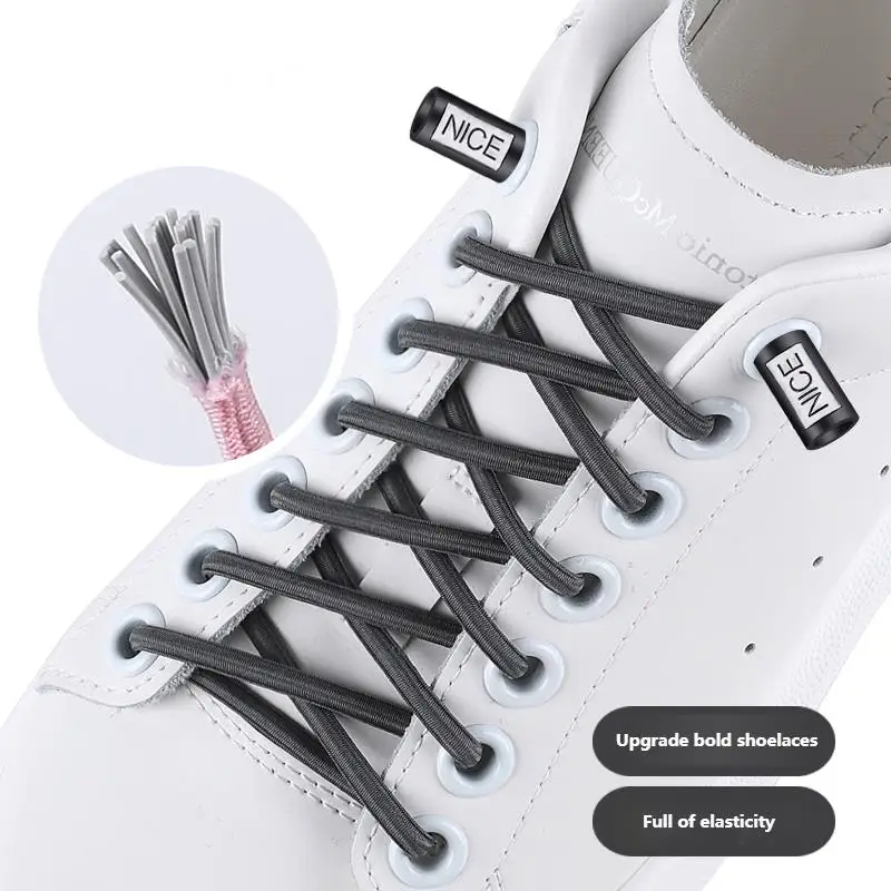 

No Tie Shoe laces Elastic Laces Sneakers Round Shoelaces without ties Kids Adult Quick Shoelace Rubber Bands for Shoes