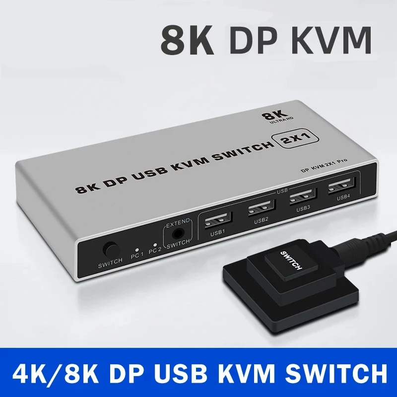 KVM-консоль 2 в 1 с двумя портами 8K @ 60 Гц USB-консоль переключатель портов дисплея KVM DP