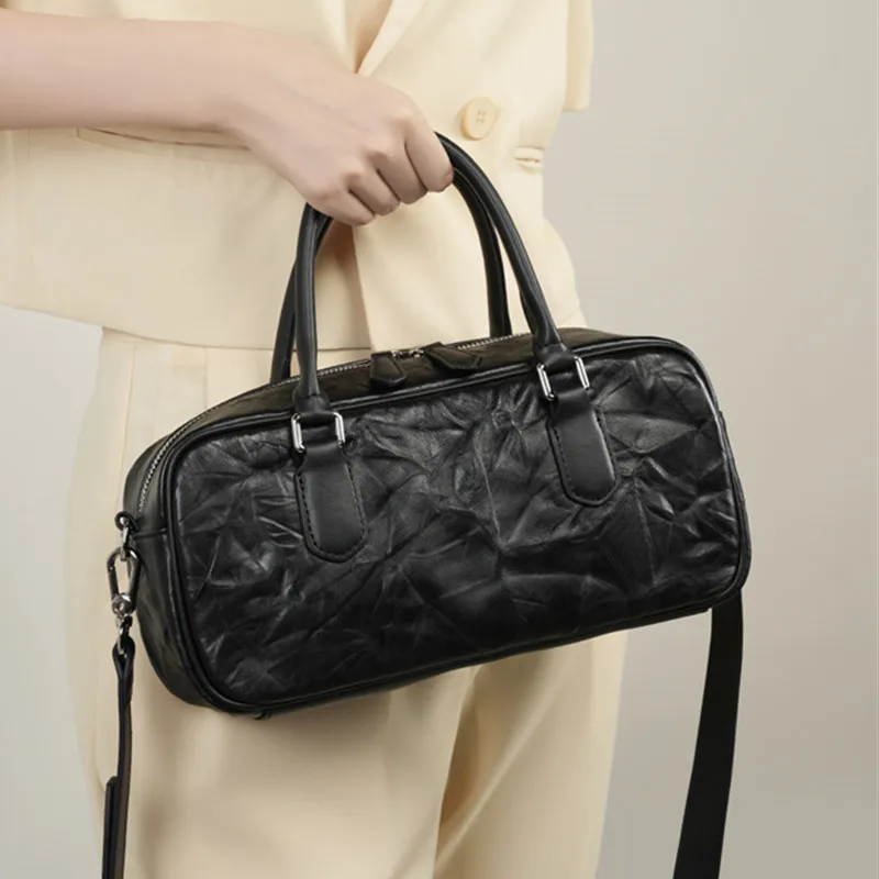 Toptrends плиссированные сумки-Бостон из натуральной воловьей кожи сумки-тоут для