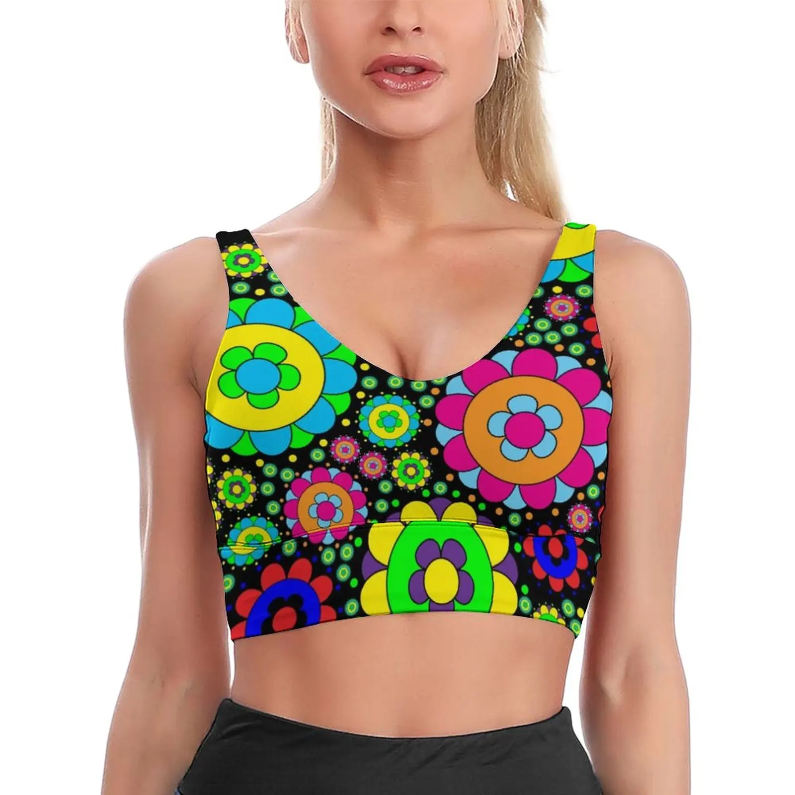 

Винтажный спортивный бюстгальтер с U-образным вырезом и цветочным принтом