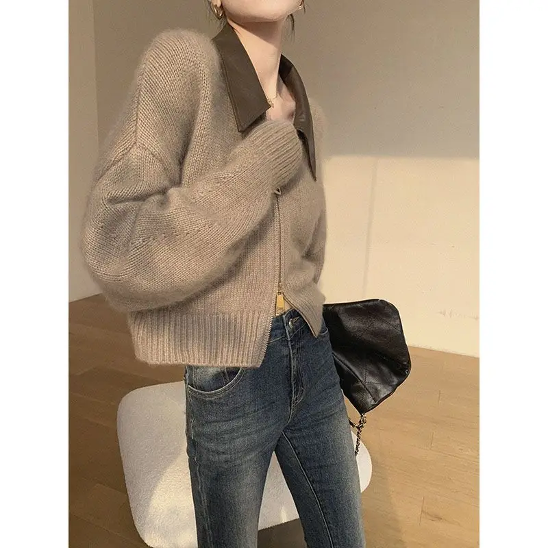 Лоскутный кардиган Feminino с отложным воротником зимняя одежда женский свитер Mujer