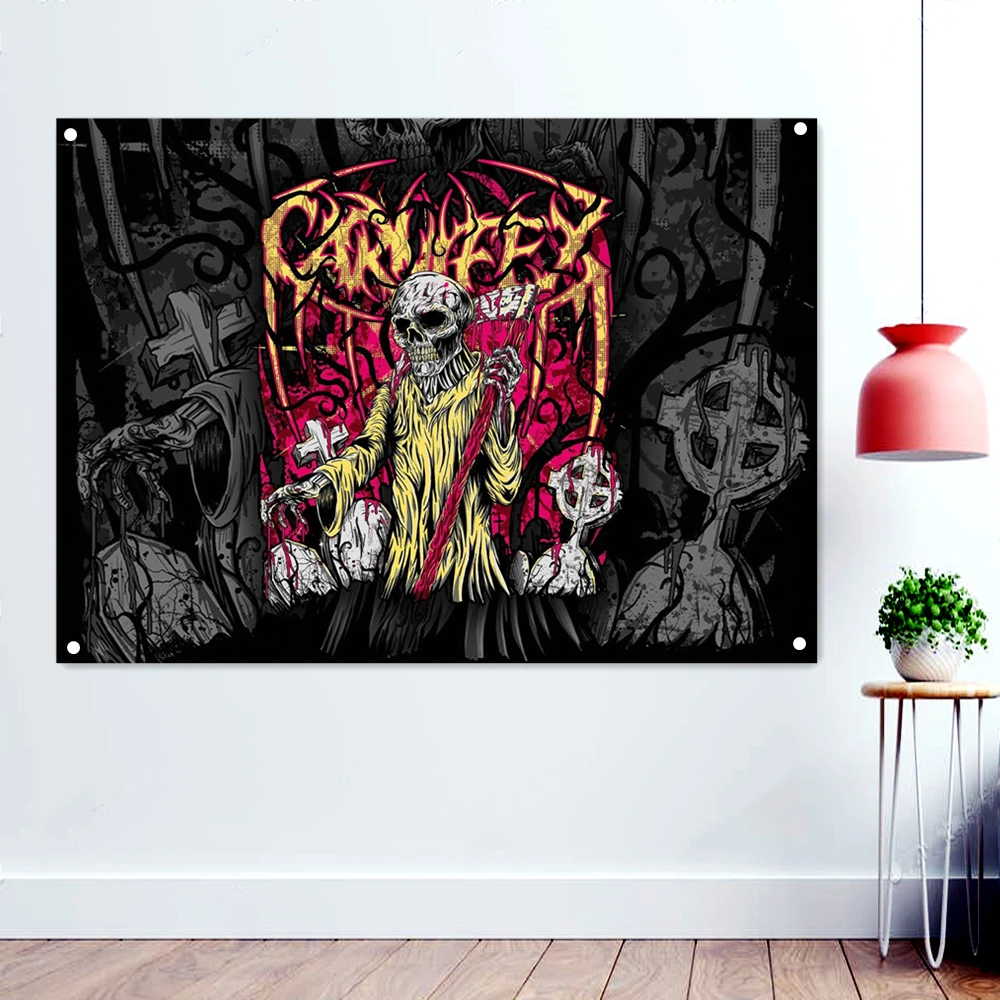

Grim Reaper Vintage Rock Music Band Banners Wall Art Home Decor Death Metal Artist Poster Scary Blood Skull Flags Hanging Cloth