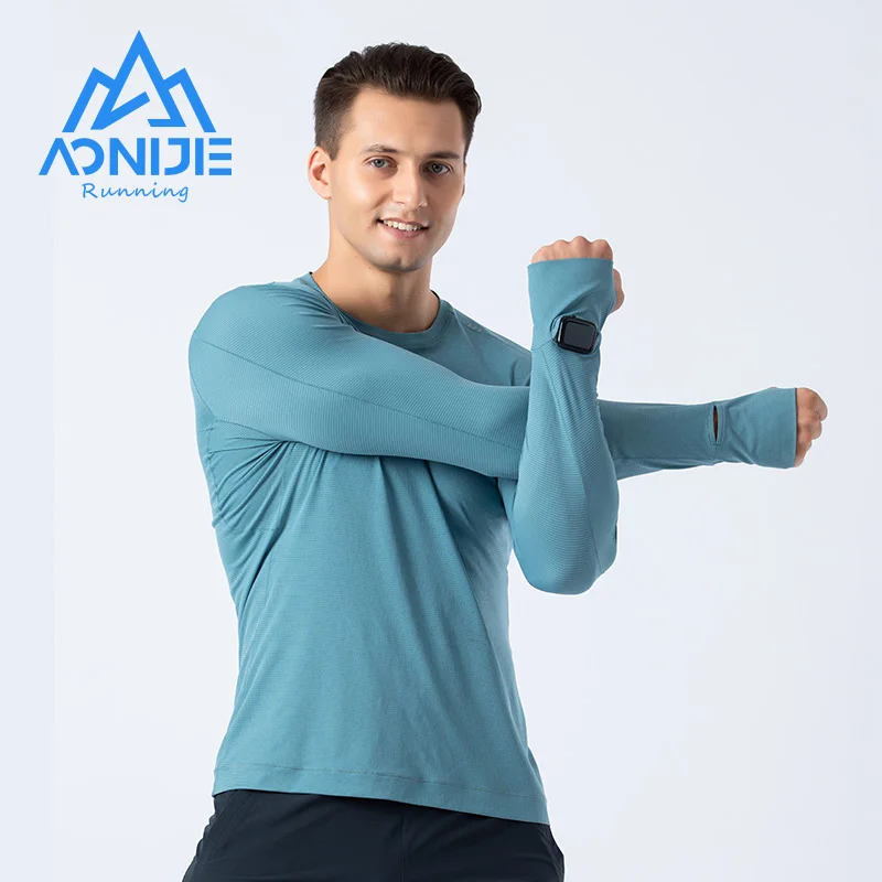 AONIJIE Man Male Quick Drying Running T-shirt Shirts Long Sleeves With Finger Hole Spring Autumn For Training Gym Fitness FM5127