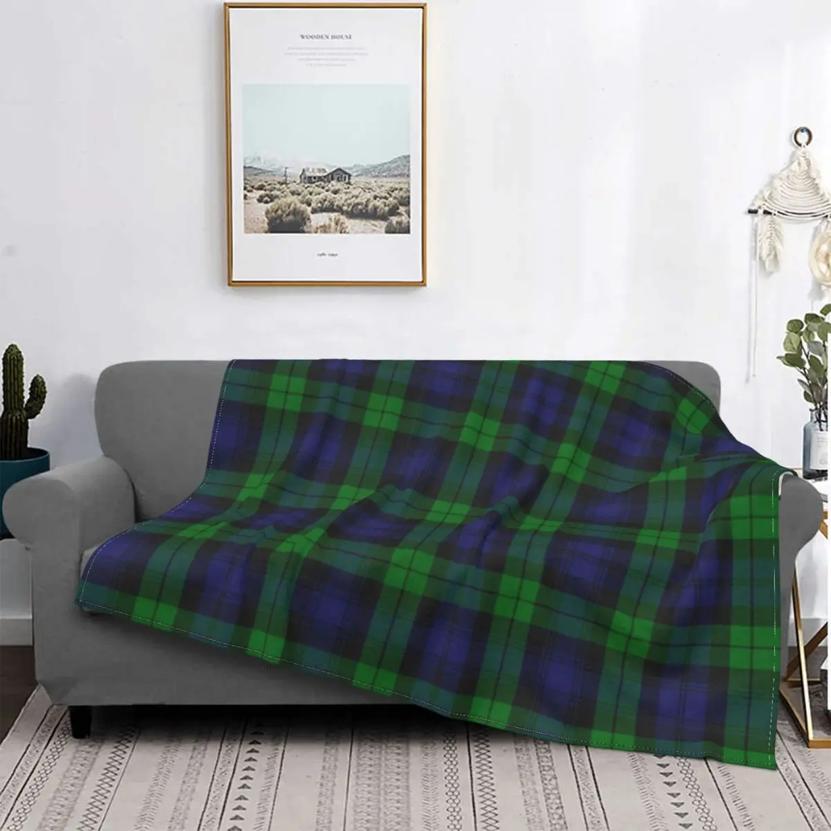 Warm Flannel Check Gingham Geometric Blankets For Bed Office