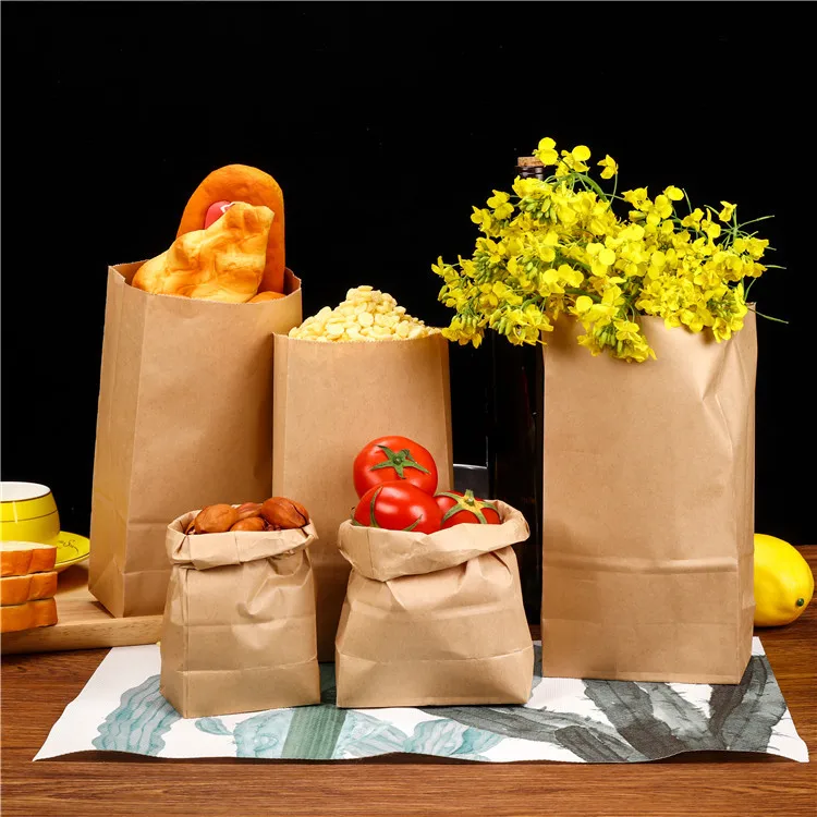 

100pcs Kraft Paper Bags Square Bottom Bread Bags Takeaway Bags Food Bags Packaging Bags Wholesale