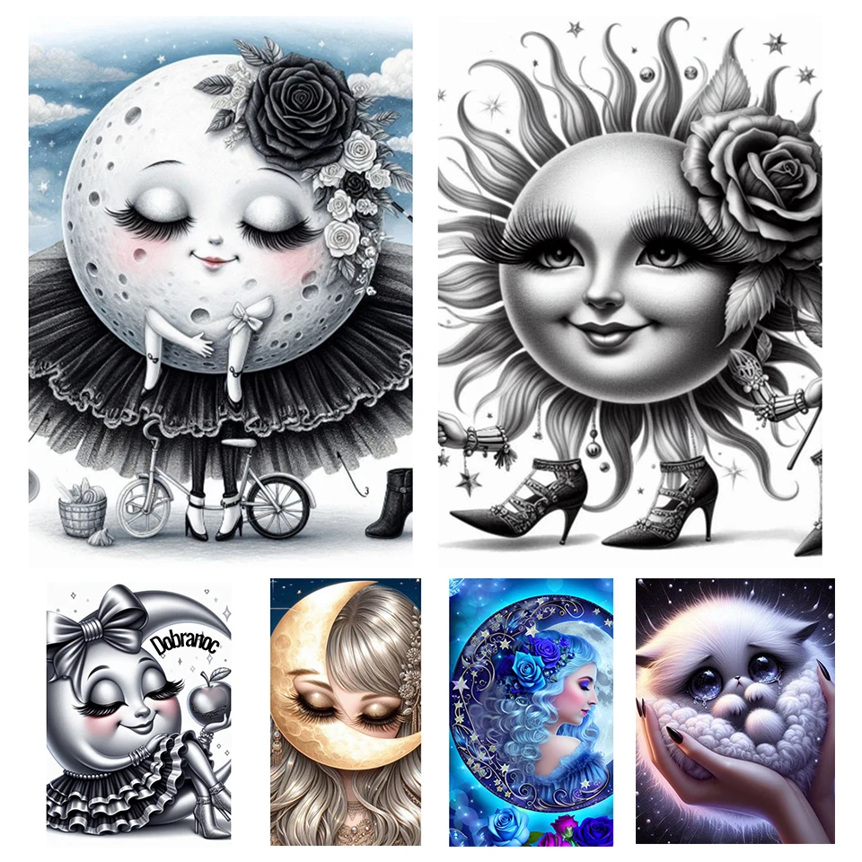 Алмазная мозаика мечты Мультфильм солнце и луна полная 5D алмазная Живопись