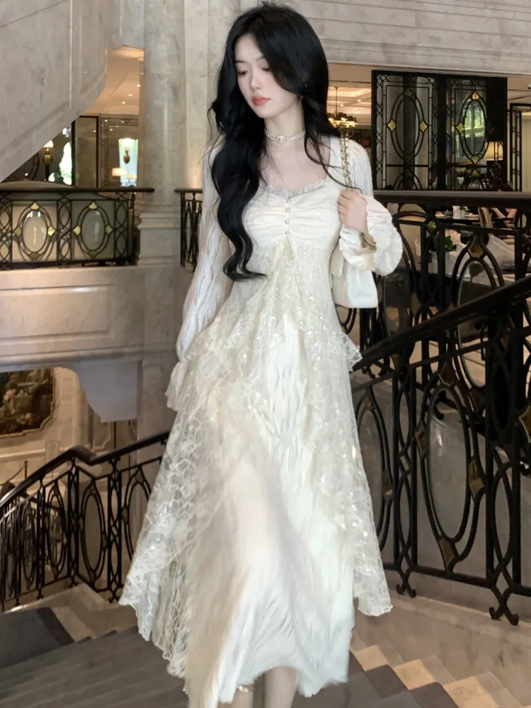 Женское однотонное платье феи с оборками