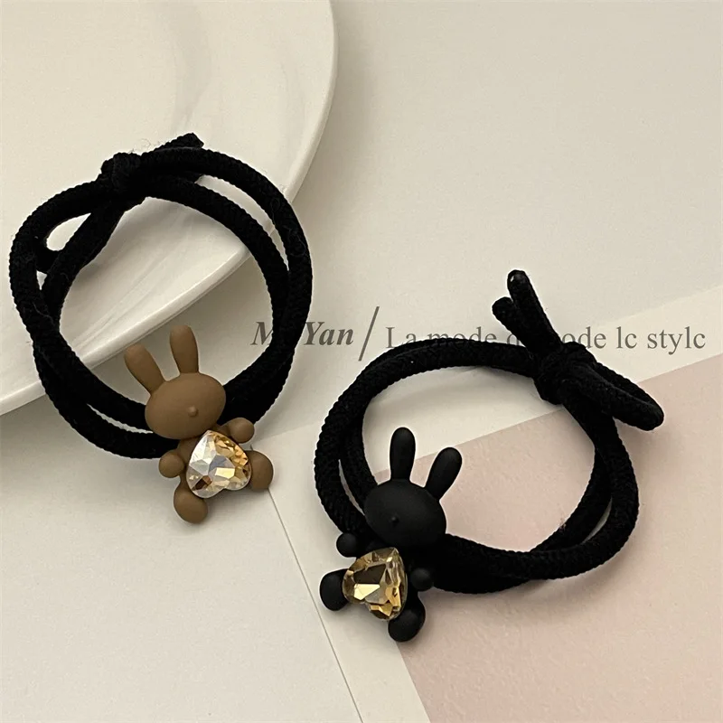 

Version Frosted Texture Rabbit Head Rope Rhinester Love Scrunchie Simple Temperament Rubber Band Female Tied Hair Ponytail Hair