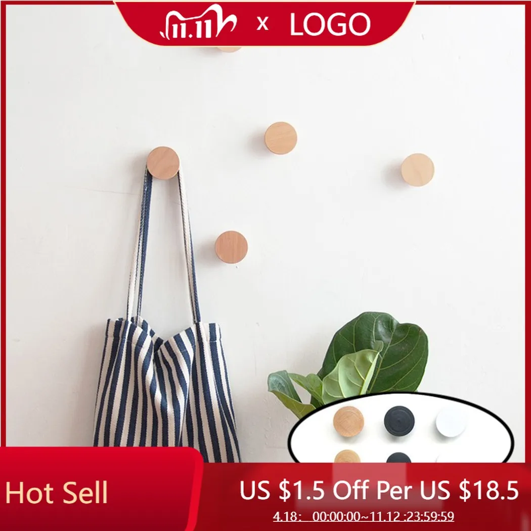 

Круглая вешалка для одежды из натурального дерева, настенный крючок для пальто, женская вешалка для хранения шляп, шарфов, сумок, стойка для ...