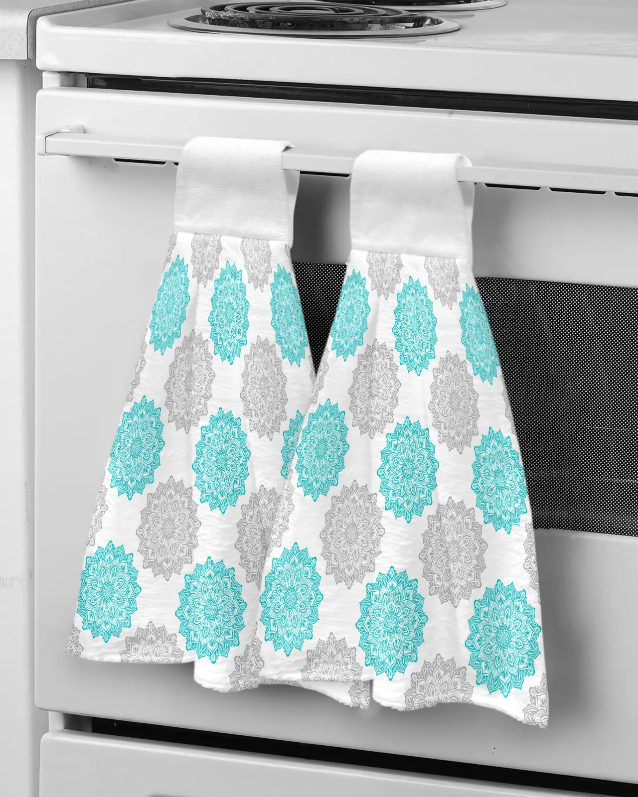 

Mandala Grey Blue Texture Hand Towel Microfiber Hanging Wipes Cloth Tableware Cleaning Towel Bathroom Kitchen Tools Accessories