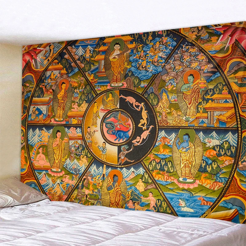 

Wall Tapestry Ancient Buddhist Thangka Painting Hippie Mandala Tapestry Wall Hanging Carpet Bedroom Living Room Home Decoration