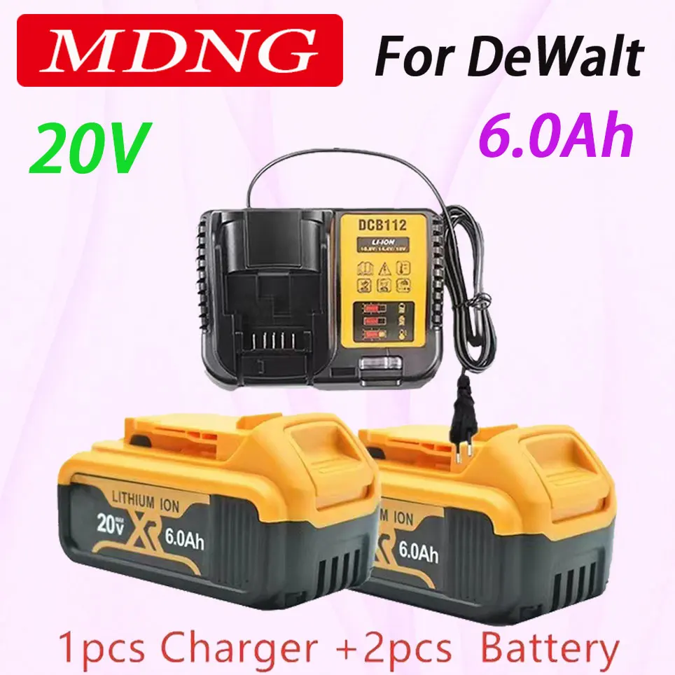 

New 20V 6.0Ah MAX XR 18650 Battery Power Tool Replacement for DeWalt DCB184 DCB181 DCB182 DCB200 20V 6A 18v Battery Charger