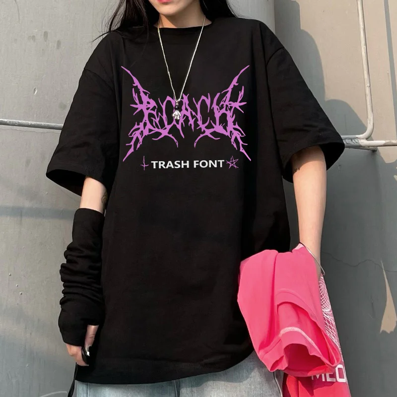 

Summer Gothic Aesthetic T-shirt Women Harajuku Simple Lightning Pattern Short Sleeve Top Fashion Vintage Street Women's Clothing