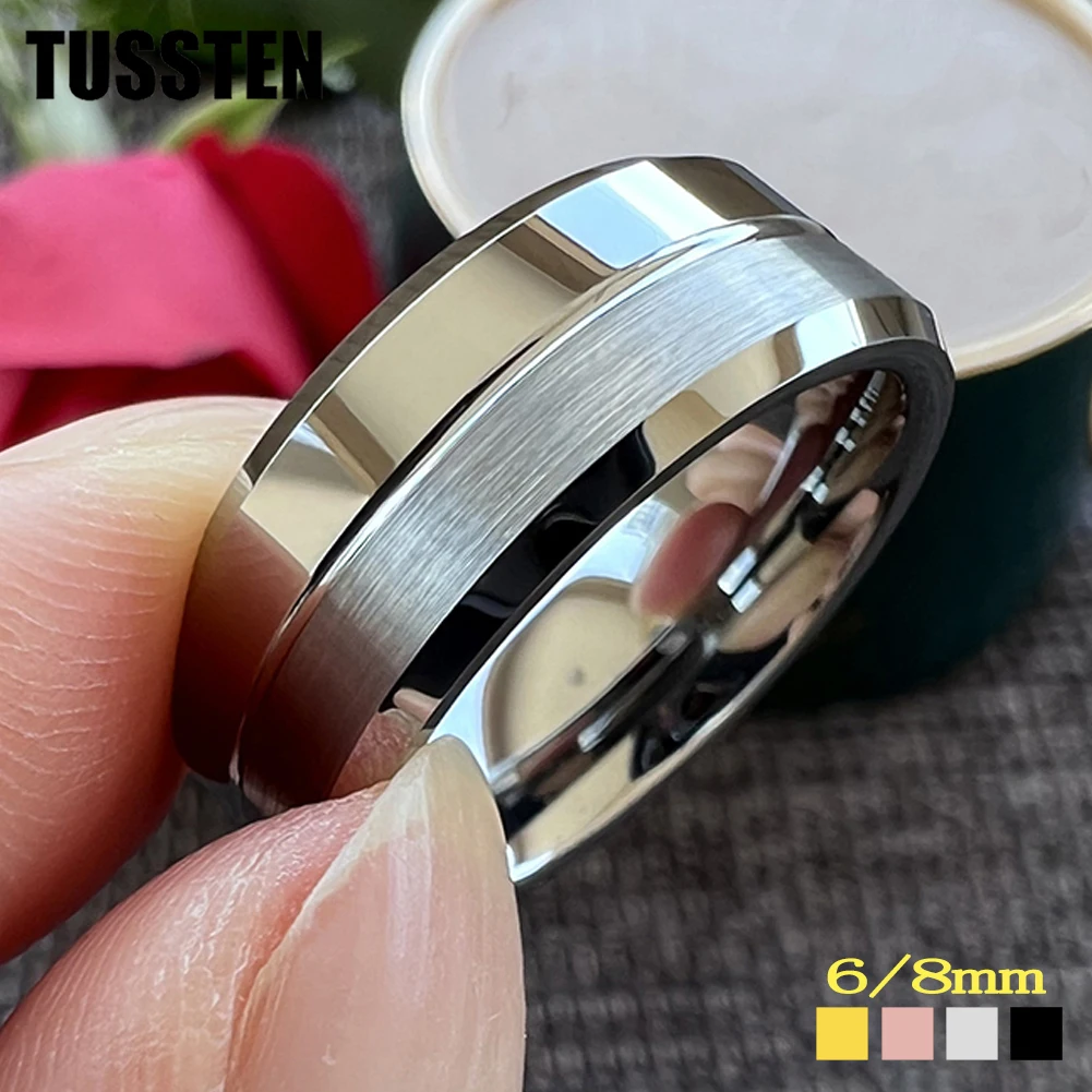 Dropshipping TUSSTEN 6/8MM Grooved Tungsten Carbide Ring Men Women Plain Band Classic Jewelry  Comfort Fit