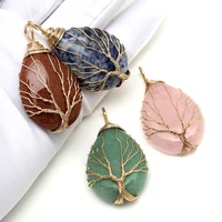 natural stone winding metal pendant droplet shape green aventurine pink crystal pendants charms for jewelry making accessories