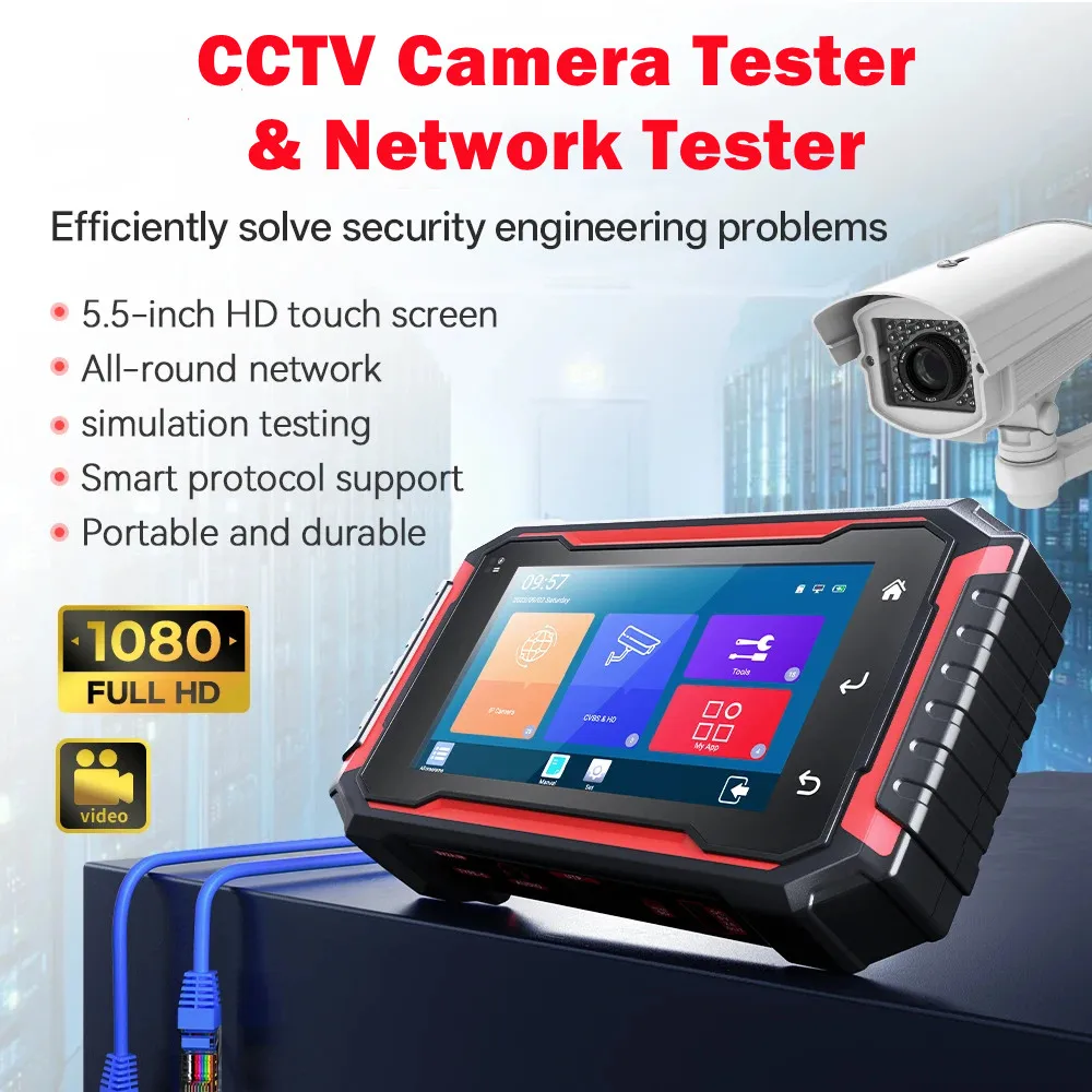 Фото Тестер аналоговых камер видеонаблюдения CCTV IPC, монитор, тестер сетевых кабелей с PING и IP-сканером, HD сенсорный экран, сетевые инструменты для инженеров №1