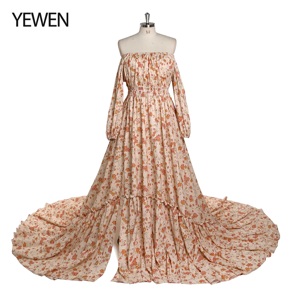 

Women Linen Cotton Floral Print Long dress Elastic Waist Pleated Maxi dress Beach Boho Vintage Summer YD21812