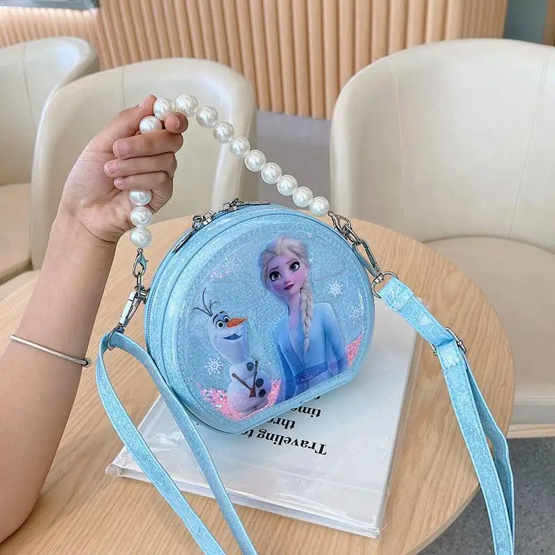 Disney Children's Shoulder Bag for Girl Kid Frozen Purse with Pearl Crossbody Bag Tote Handbag Cartoon Waterproof Portable