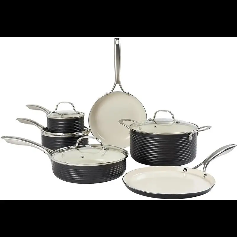 

WFS Cookware Sets,Nonstick Aluminum Cookware Pots Pans Set, Tools,Cooks,10 Piece,White (Black)