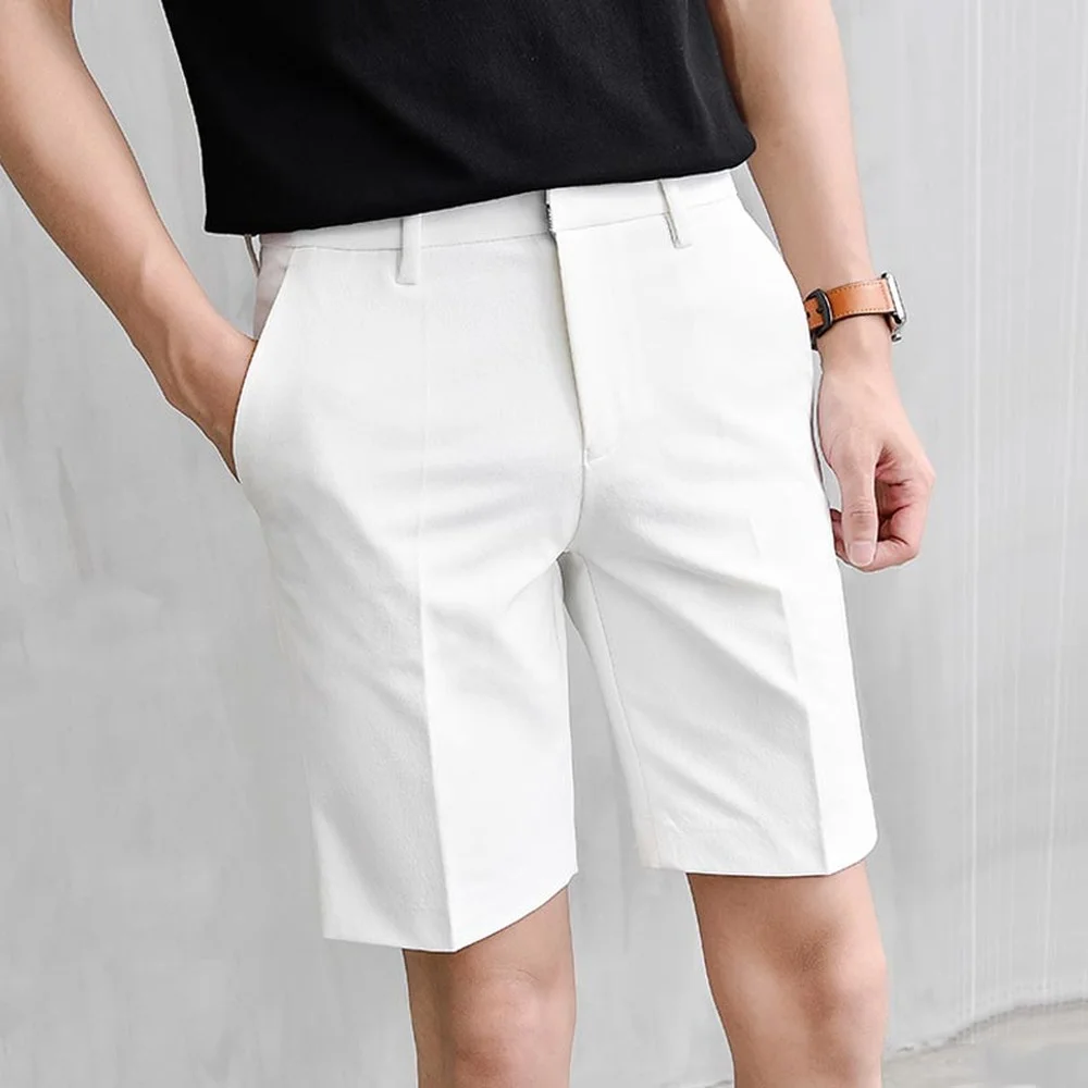 

Pleated Shorts Men Summer White Shorts Korean Fashion Casual Shorts Work Wear Clothes Breathable Comfort Slim Fit Bermudas 2023