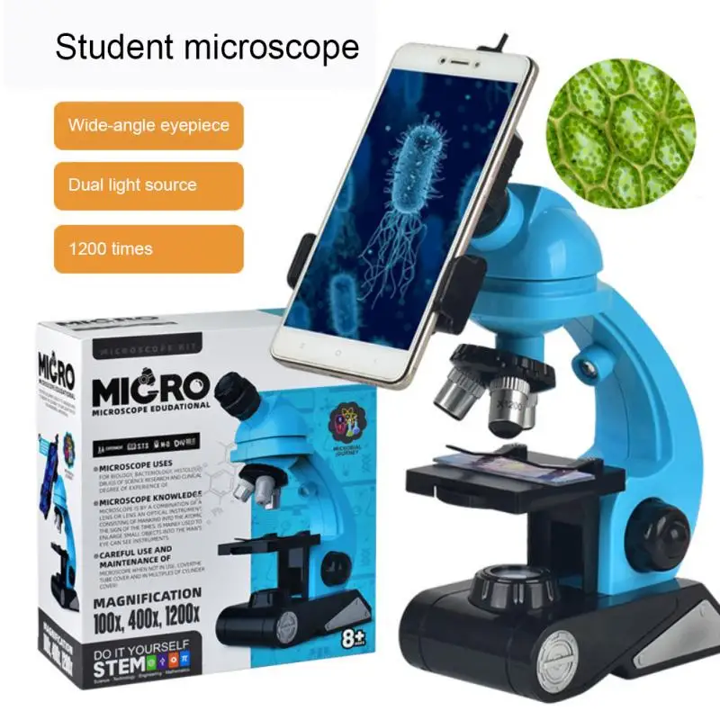 

Children's Microscope Toy Science Experiment Pupils High Magnification Biological Microscope 1200 Times Mobile Phone Holder