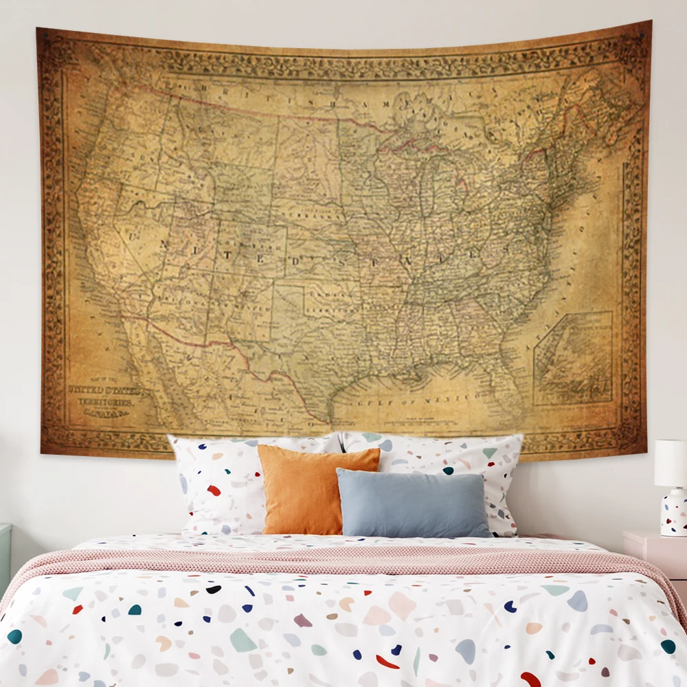 

Map Wall Tapestry Old 19th Century Map Of The United States Print 100% Microfiber Fabric Corridor Bedroom Living Room Home Decor