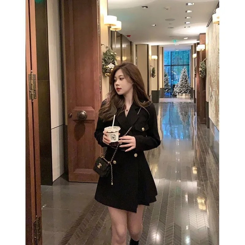 Женский костюм-двойка в стиле ретро Черный Элегантный Приталенный костюм из двух