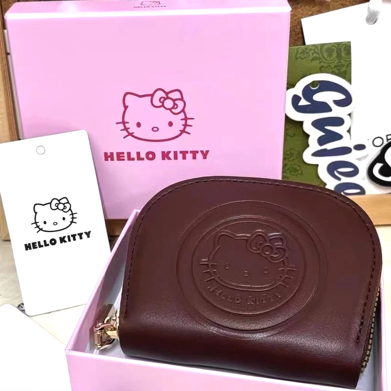 Винтажный кожаный коричневый держатель для карт Hello Kitty модная портативная сумка