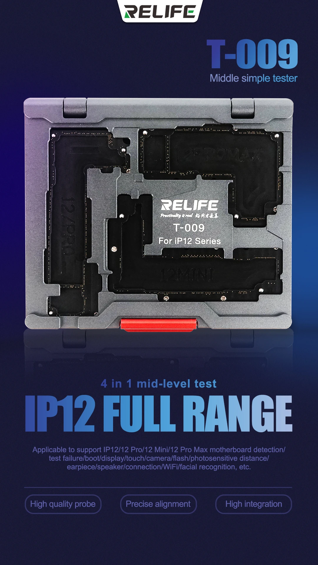 RELIFE T-009 4 in 1 IP12 Motherboard Mid-level Test Stand for IP12/12 Pro/12 Mini/12 Pro Max Motherboard Detection/boot/display