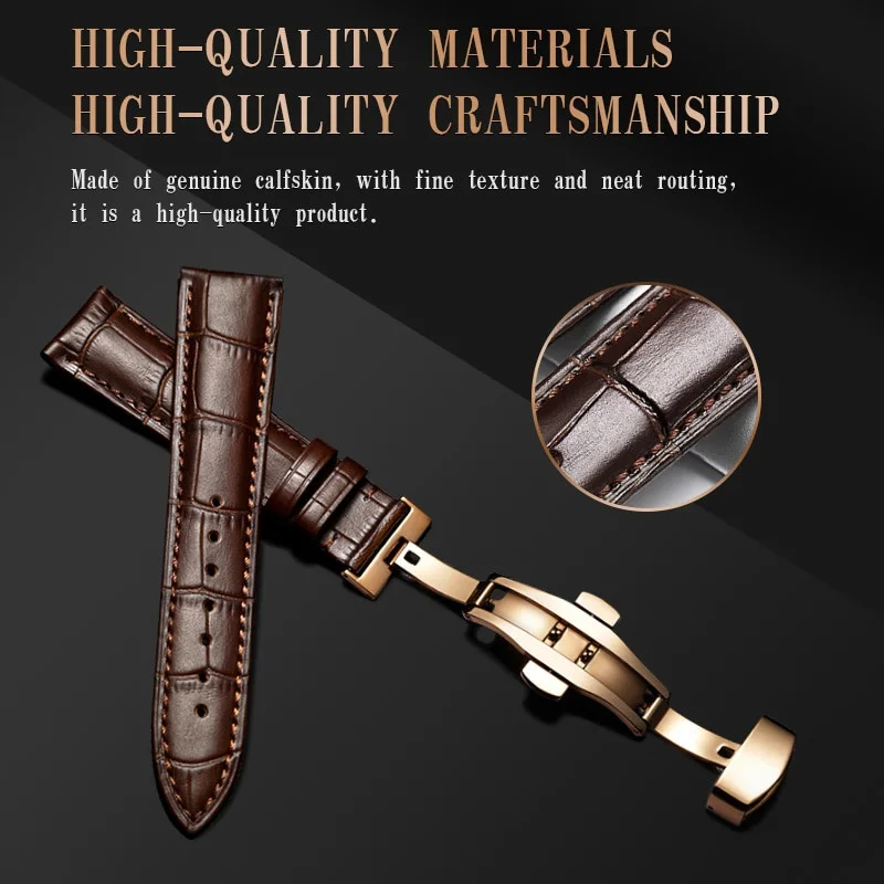 20mm Watch Strap Bamboo Pattern Strap Genuine Leather Watchband 22mm with Butterfly Buckle Watches boxed Accessories 18-24mm