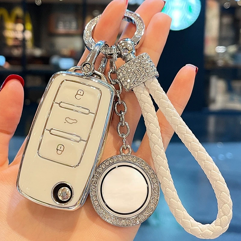 

Leather Rope Ring Car Key Case Cover For VW Volkswagen Golf 5 6 7 8 Polo Mk 4 5 6 7 Skoda Fabia Octavia Seat Ibiza Leon ID 3 4 6
