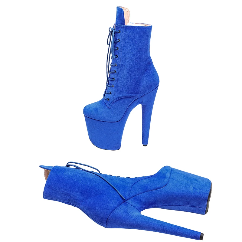 Leecabe Suede Blue 20CM/8inches Pole dancing shoes High Heel platform Boots closed toe Pole Dance booties
