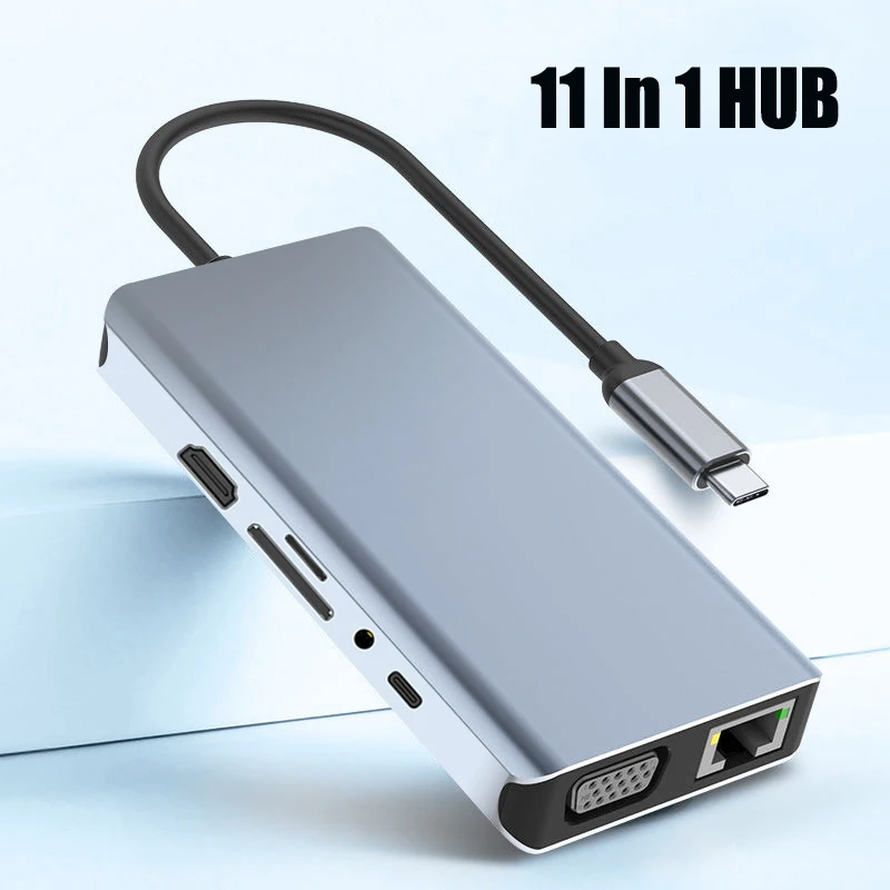 

USB HUB To HDMI-compatation VGA PD RJ45 TF/SD Reader Adapter Dock USB3.0 11 Splitter Port Dock Type C HUB for Macbook Air M1 Pro