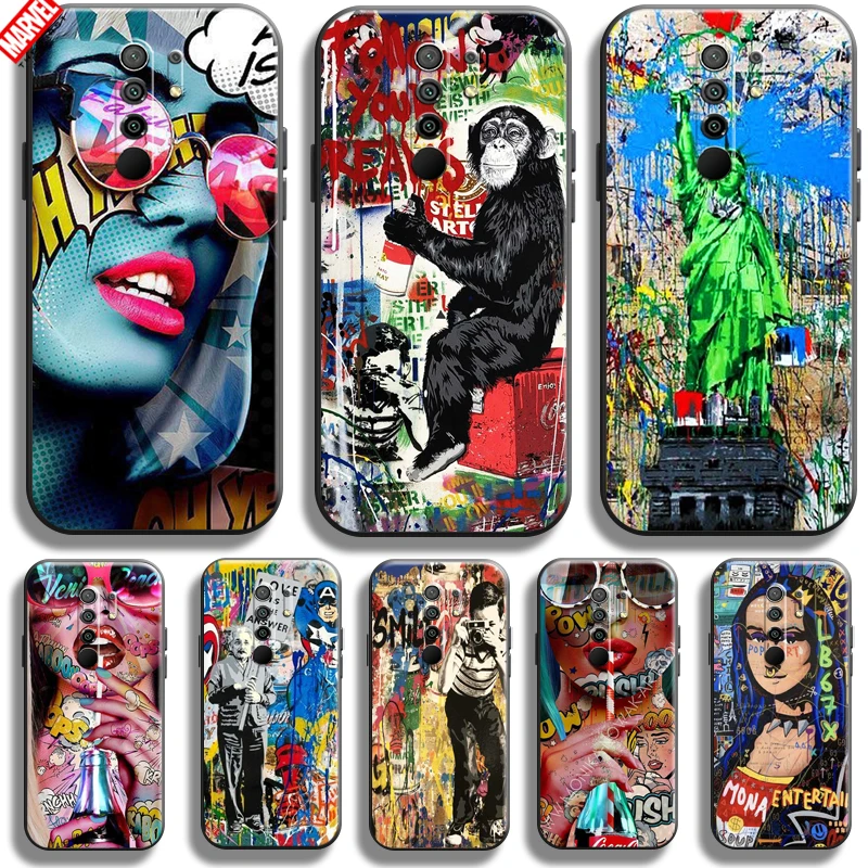 

Street Graffiti Oil Painting For Xiaomi Redmi 9 Phone Case For Redmi 9 Coque Liquid Silicon Soft Carcasa Silicone Cover Funda