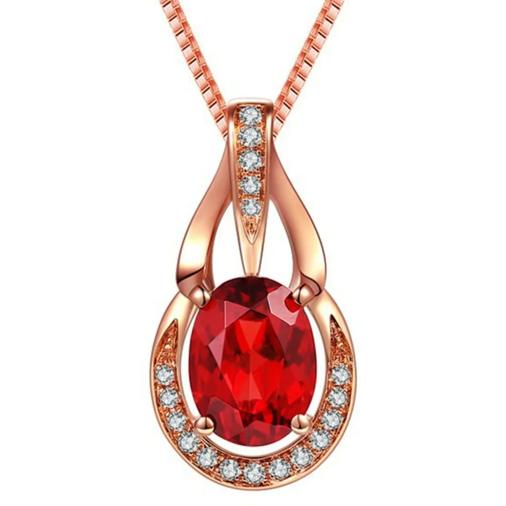 

2023 Imitation natural garnet ruby teardrop pendant 18K color red diamond heart-shaped gemstone pendant necklace