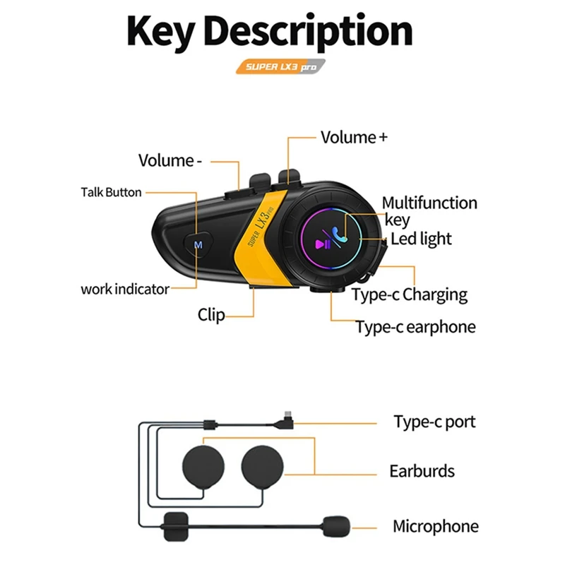 Bluetooth-гарнитура LX3PRO мотоциклетная Водонепроницаемая с поддержкой голосового
