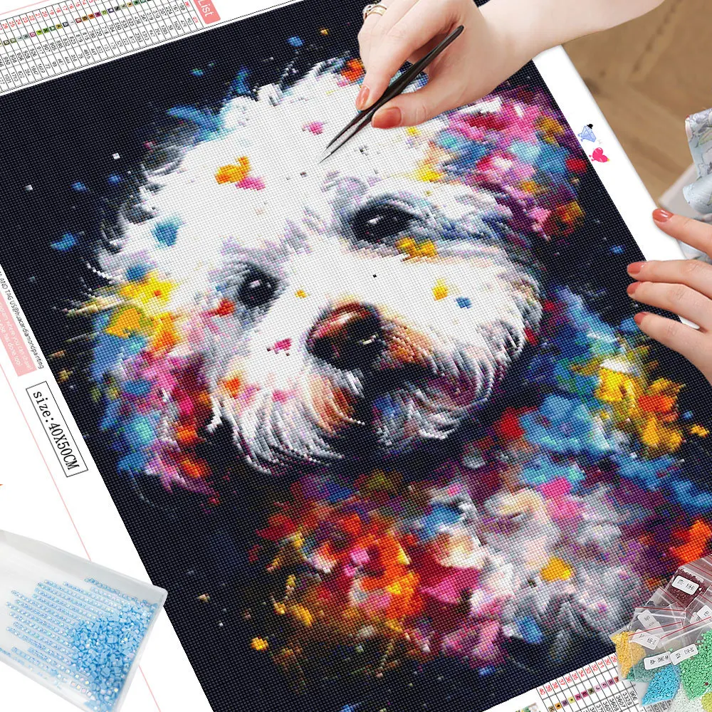 HUACAN алмазная вышивка полный комплект животное собака квадрат круглый мозаика